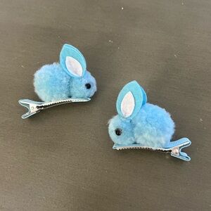 Light Blue Easter Bunny Rabbit Basket Pom Pom 2" Alligator Hair Clip 2 Piece Set